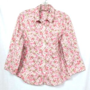 New Caribbean Joe Shirt Pink on White Floral Print Cotton Stretch Shacket Size L
